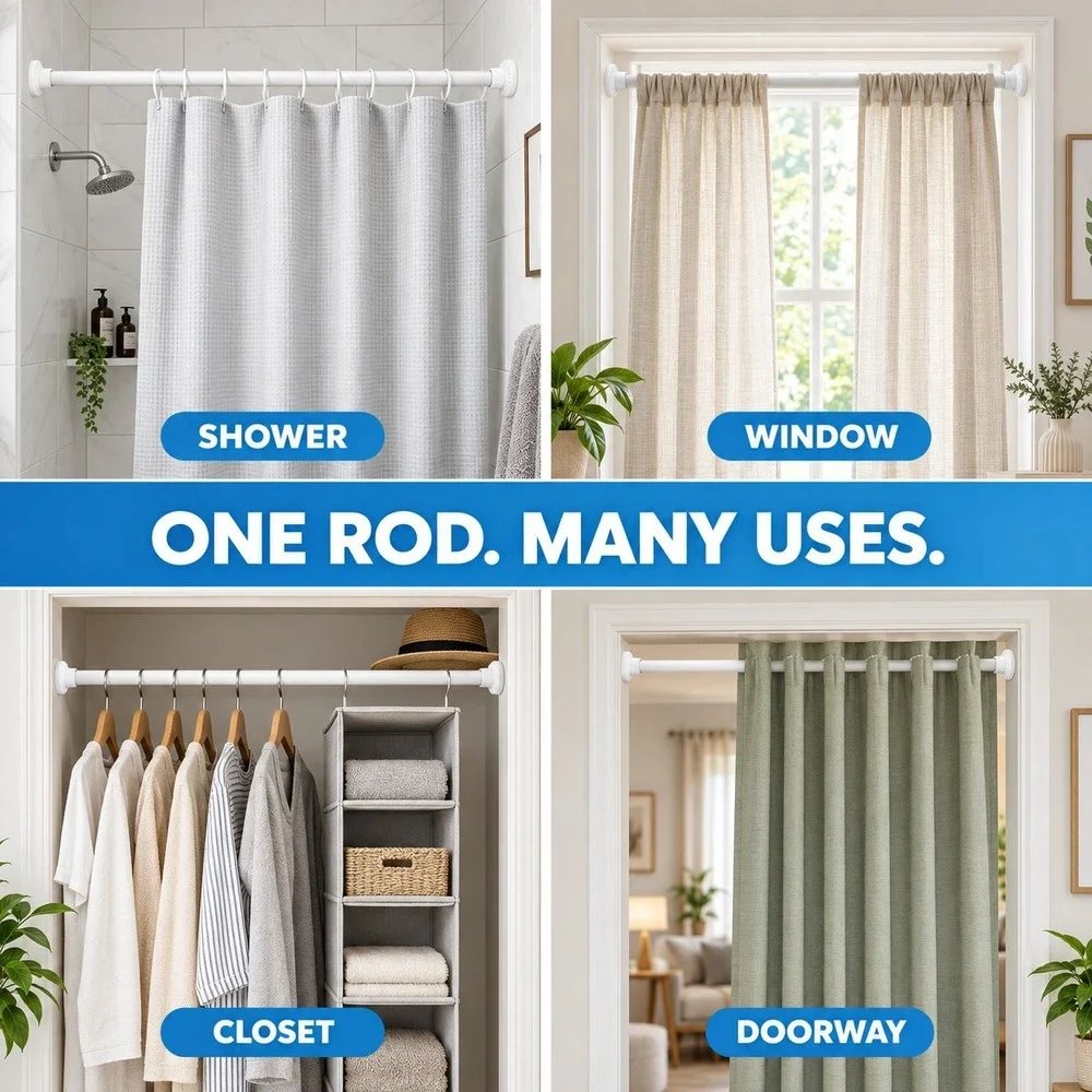 Moeroter White Tension Curtain Rod Adjustable 28-54 Inch 7/8